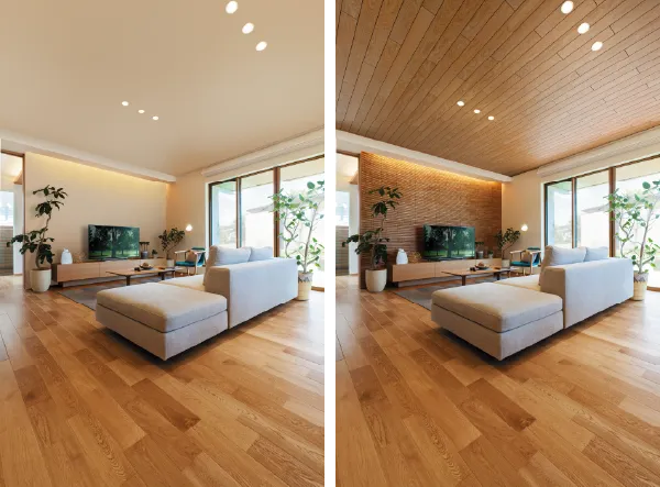 １面の壁にウッドタイルを使って施工したイメージ画像1