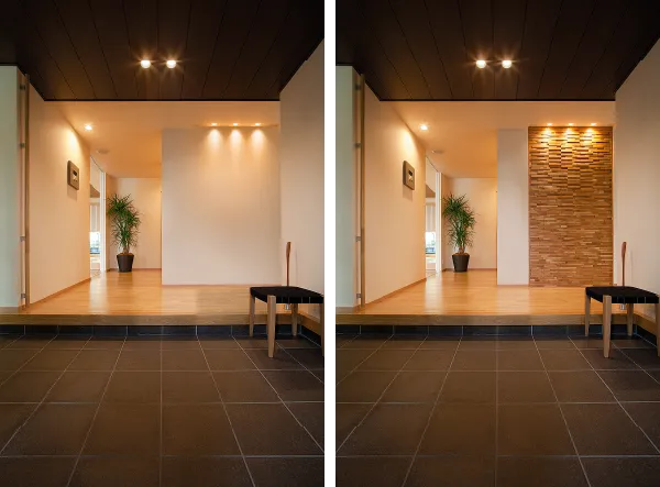 １面の壁にウッドタイルを使って施工したイメージ画像2