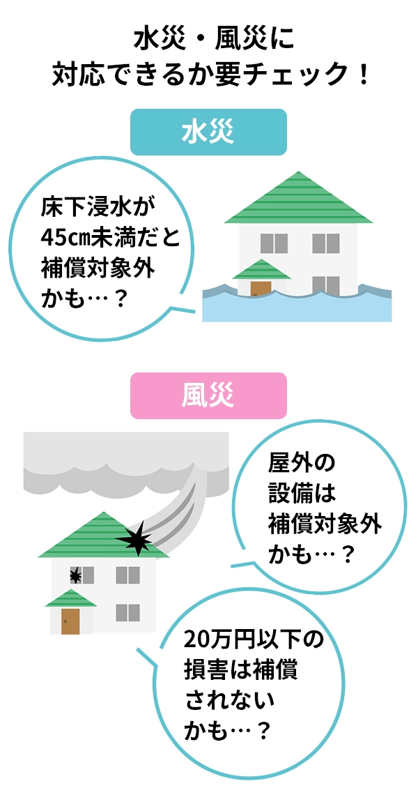 水災・風災に対応できるか要チェック！