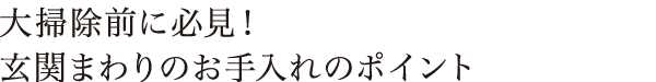 大掃除前に必見！玄関まわりのお手入れのポイント