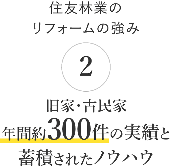 住友林業のリフォームの強み 2 年間約300件の実績と蓄積されたノウハウ